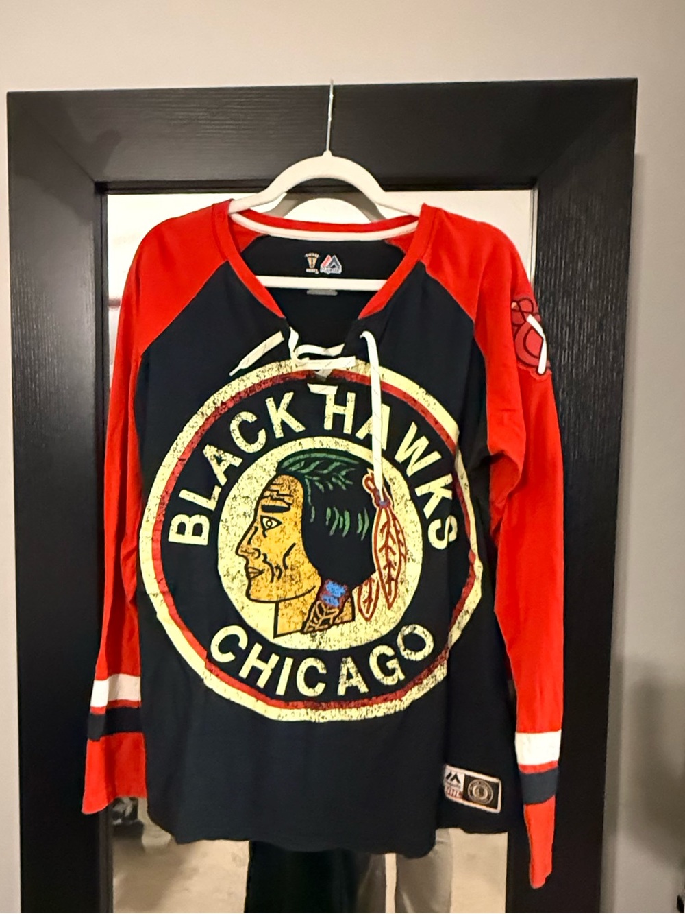 Majestic Red, Black & White Hockey Jersey Top